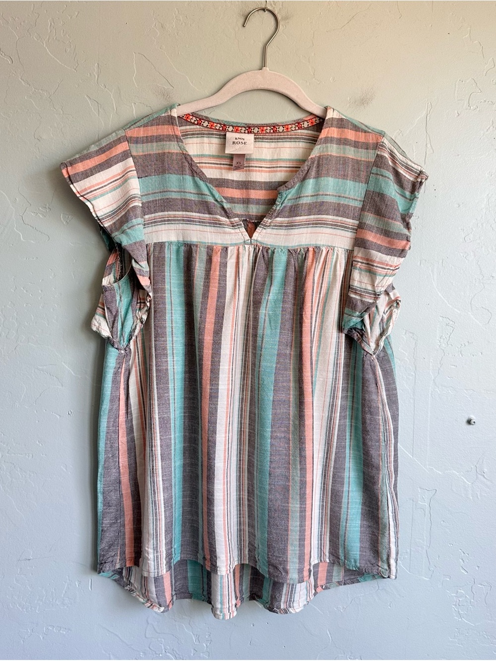 Knox Rose Striped Flutter Sleeve Top Women’s XS Summer Beach Boho Vacation - Picture 2 of 6